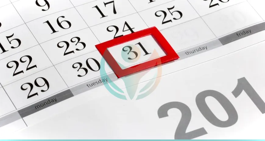 Página de calendario con la última fecha del mes seleccionada