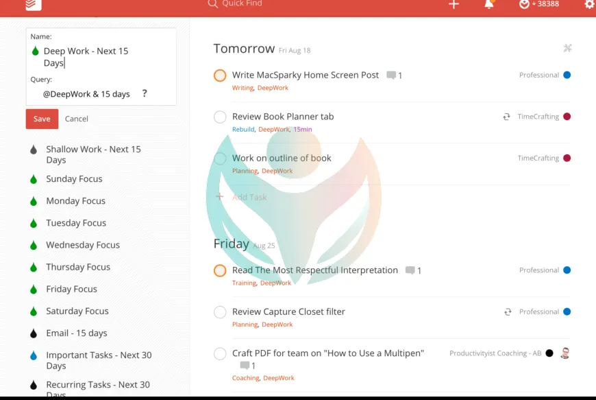 Filtro Todoist para un trabajo profundo