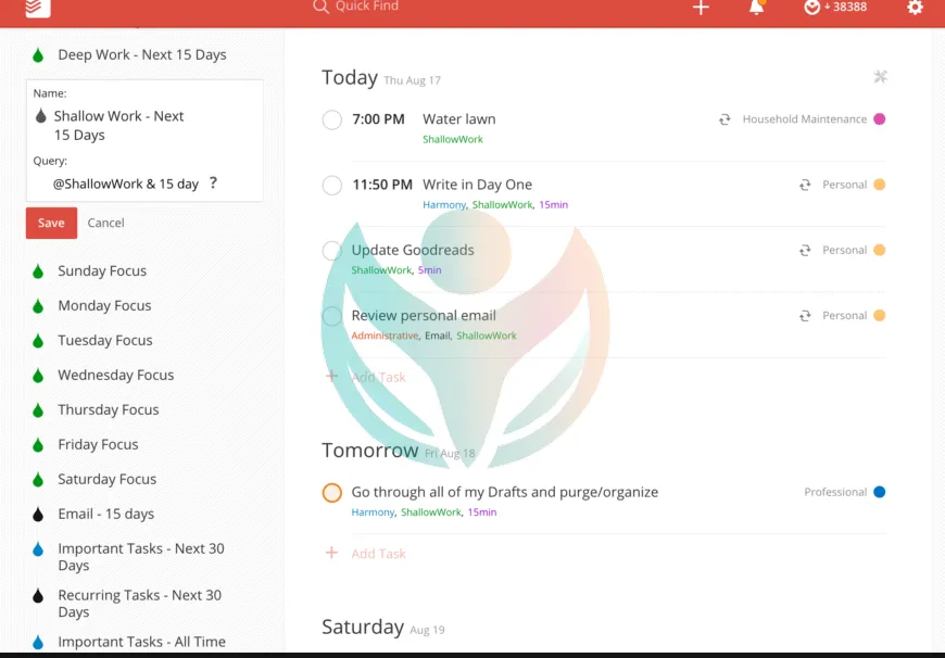 Filtro Todoist para trabajos superficiales